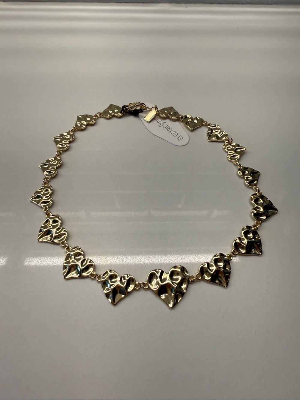 Electric picks Gold crushed Heart Link Necklace
